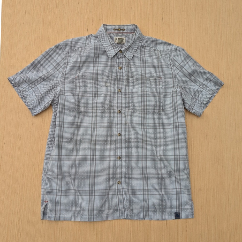 L.L. Bean Gray Plaid Short Sleeve Casual Button Up Shirt Men's Large